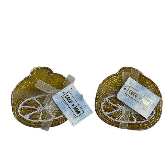 Coco & Lola Coasters Yellow Beaded Lemons Bare Ware Set Of 8 Tropical Pool - Picture 1 of 8